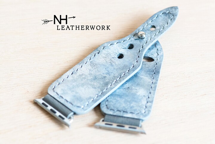 Leather Apple Watch Band, Gray & Silver Shimmer For 38mm 40mm 41mm 42mm 44mm 45mm 49mm Fitbit Versa 2/Lite Samsung Galaxy