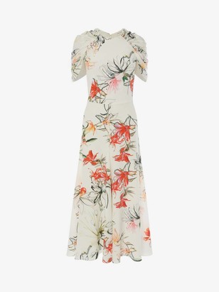 Alexander McQueen Endangered Flower Cape Sleeve Midi Dress