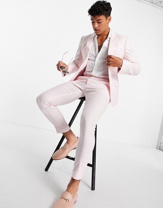 ASOS DESIGN super skinny suit pants in pastel pink linen mix - ShopStyle