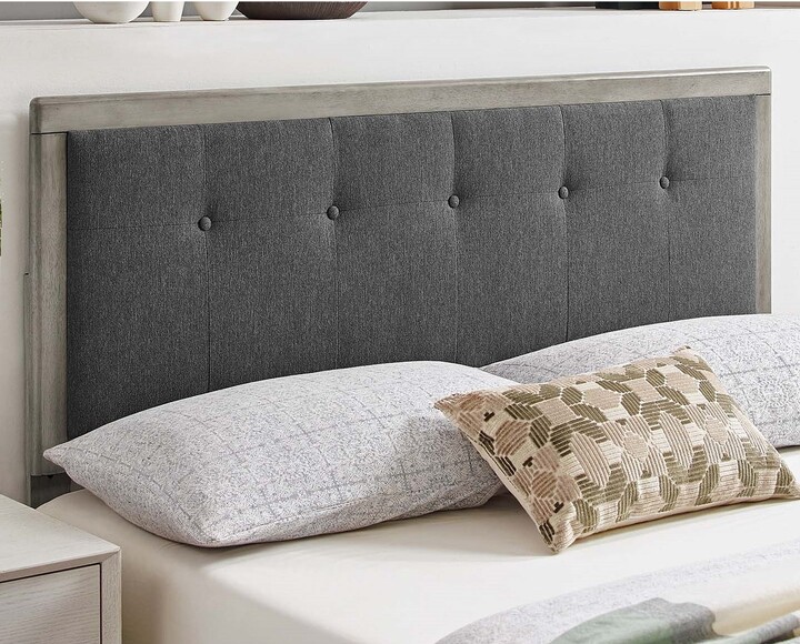 Marlin Traditional Charcoal Fabric Button Tufted King Size Grey Wooden