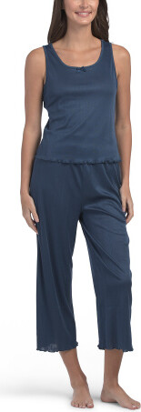 TJMAXX 2Pc Ribbed Pointelle Tank Top And Pants Lounge Set For Women, Spandex/Polyester