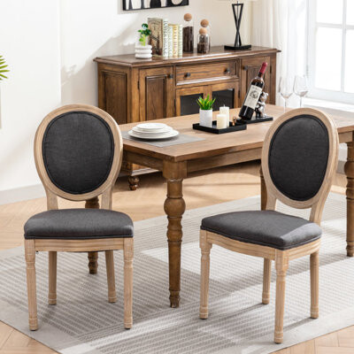 French Dining Chair , Dark Gray Linen, Solid Wood Structure, Sw1845dg Design Chairs, Linen Upholstery, Wood,