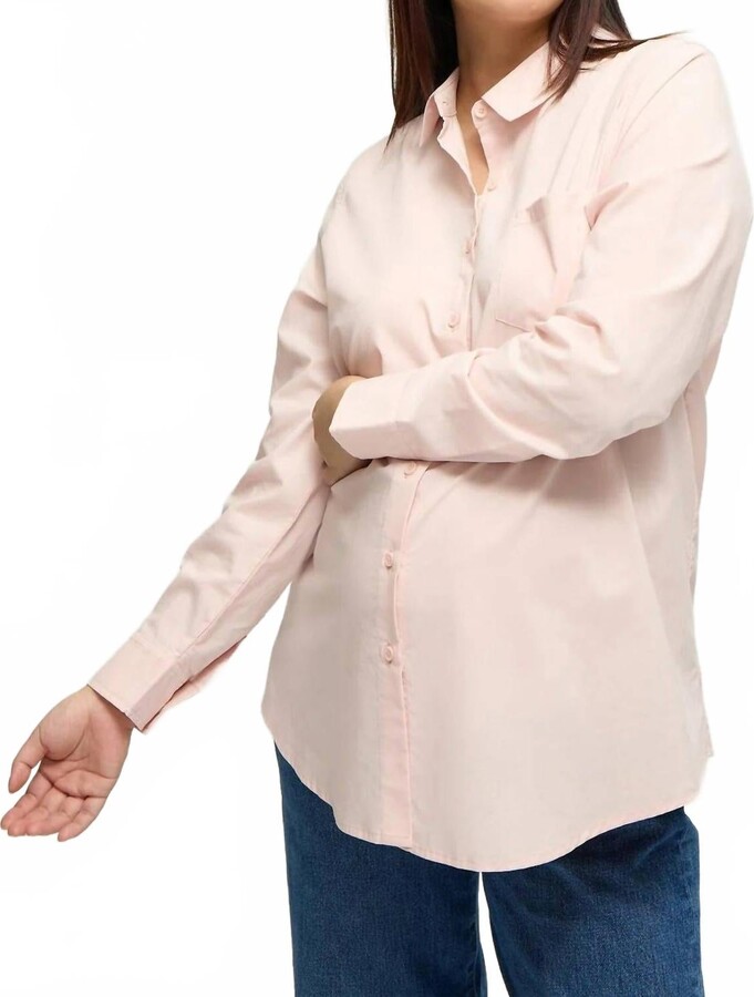 Ingrid & Isabel Classic Button Down Poplin Maternity And Nursing Shirt In Pink