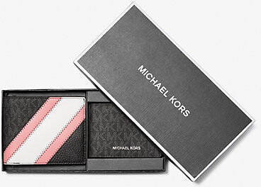 Michael Kors Logo and Faux Leather Stripe Wallet With Passcase