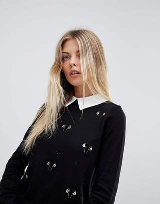 Oasis Floral Embroidered Ruffle Sleeve Sweater