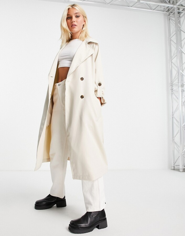 Stradivarius trench coat in light stone ShopStyle