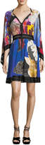Roberto Cavalli V-Neck Flutter-Sleeve Knit-Waist Floral-Printed Dress