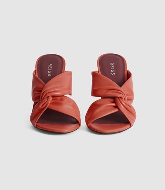 Reiss ELLA LEATHER TWIST FRONT HEELED MULES Coral