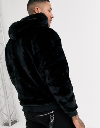 ASOS Design DESIGN oversized faux fur hoodie in black