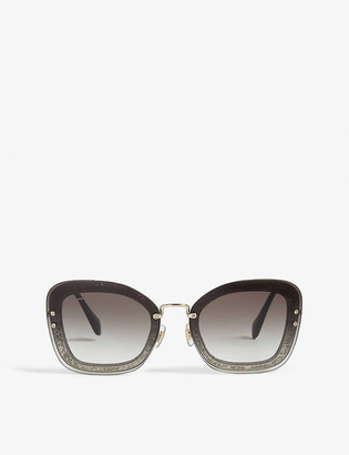 Miu Miu Miu Grey Modern Mu02Ts Rectangle-Frame Sunglasses
