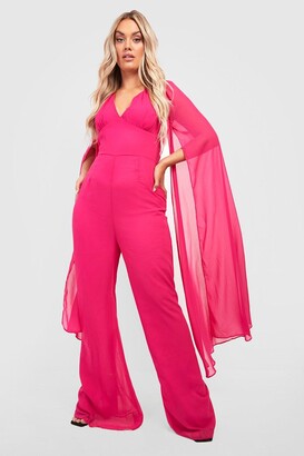 Womens Jumpsuits and rompers Boohoo Jumpsuits and rompers Boohoo Devore Wide Sleeve Plunge Romper in Hot Pink Red 