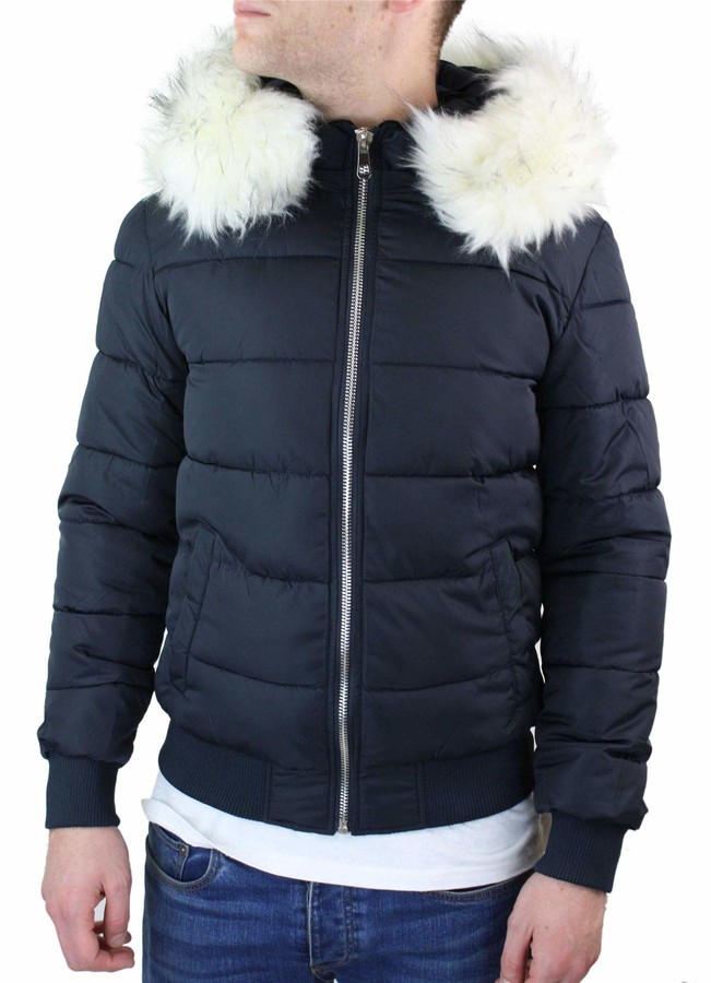 Mtx Mens Bomber Puffer Jacket Quilted Warm Winter Removable Fur Hood ...