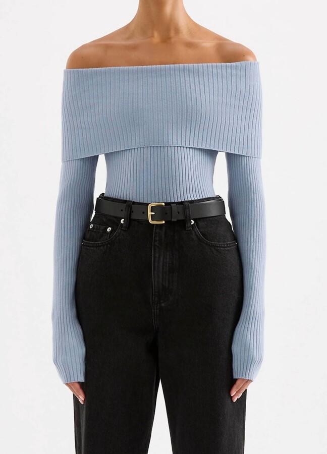 Nude Lucy Krishna Off Shoulder Knit Top In Blue
