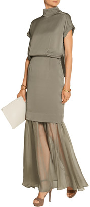 By Malene Birger Ambrianna cape-back satin and chiffon gown