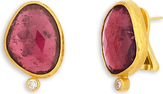 Gurhan 24K Yellow Gold Elements Tourmaline & Diamond Stud Earrings