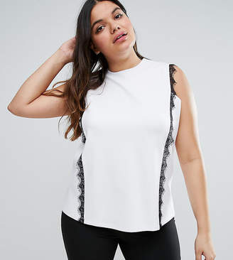 ASOS Curve CURVE Top with Contrast Lace in Ponte