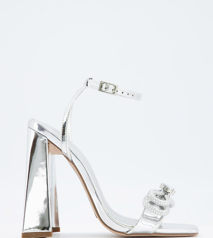 ASOS DESIGN Wide Fit Nella high-heeled sandals with diamante bow