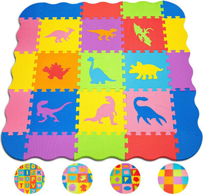 ToyVelt Interlocking Puzzle Floor Foam Playmat | 12x12 25 Tiles - Interlocking Dinosaur Play Mat – Educational Large Puzzle Foam Floor Tiles for Crawl