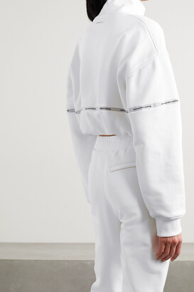 alexanderwang.t Cropped Jacquard-trimmed Cotton-blend Jersey Sweatshirt - White