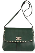 Thumbnail for your product : Valentino Royal Green Rockstud Trimmed Leather Shoulder Bag
