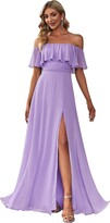 Thumbnail for your product : Ever-Pretty Women's Evening Dresses Off The Shoulder Ruffle A Line Thigh High Slit Pink 24