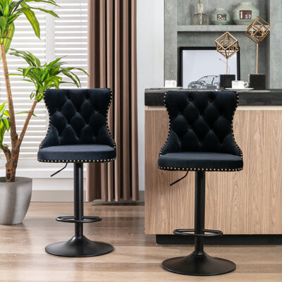 Mercer41 Swivel Velvet Barstools Adjusatble Seat Height From 25-33 Inch Chrome Base Bar Stools With Backs Comfortable Tufted For Home Pub And Kitchen Island