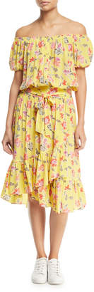 Joie Denisha Floral-Print Silk Flounce Skirt