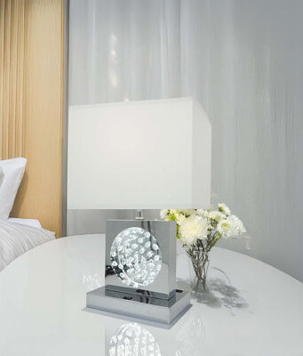 Mercer41 22\H SQUARE W/ SHADE CRYSTAL CENTERPIECE WITH NIGHT LIGHT, USB Port + Power Outlet