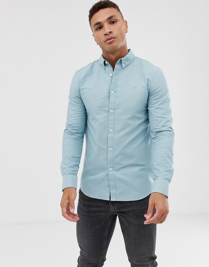 stream butterfly other Farah Brewer slim fit oxford shirt in blue - ShopStyle