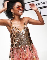 Thumbnail for your product : ASOS EDITION ASOS EDITION paillette sequin mini dress with faux feather hem in coral