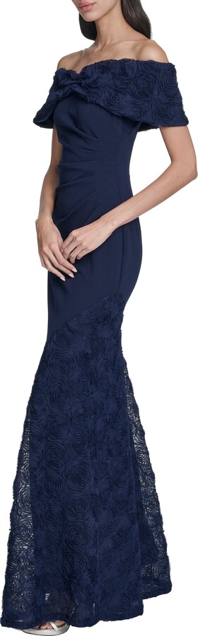 Eliza J Off the Shoulder 3D Floral Gown