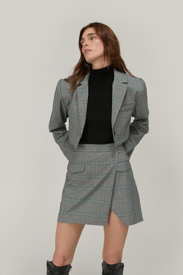 grey check blazer womens