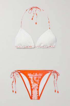 Zimmermann Lulu Crocheted Cotton And Tie-dyed Triangle Bikini - Orange