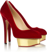 Thumbnail for your product : Charlotte Olympia Jingle Bell Dolly velvet platform pumps