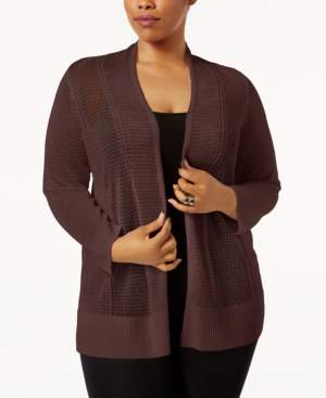 Alfani Plus Size Mixed-Stitch Open-Front Cardigan, Created for Macy's