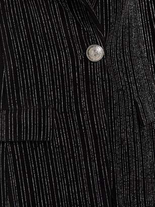 Balmain Striped Single Breasted Velvet Blazer - Womens - Black Silver