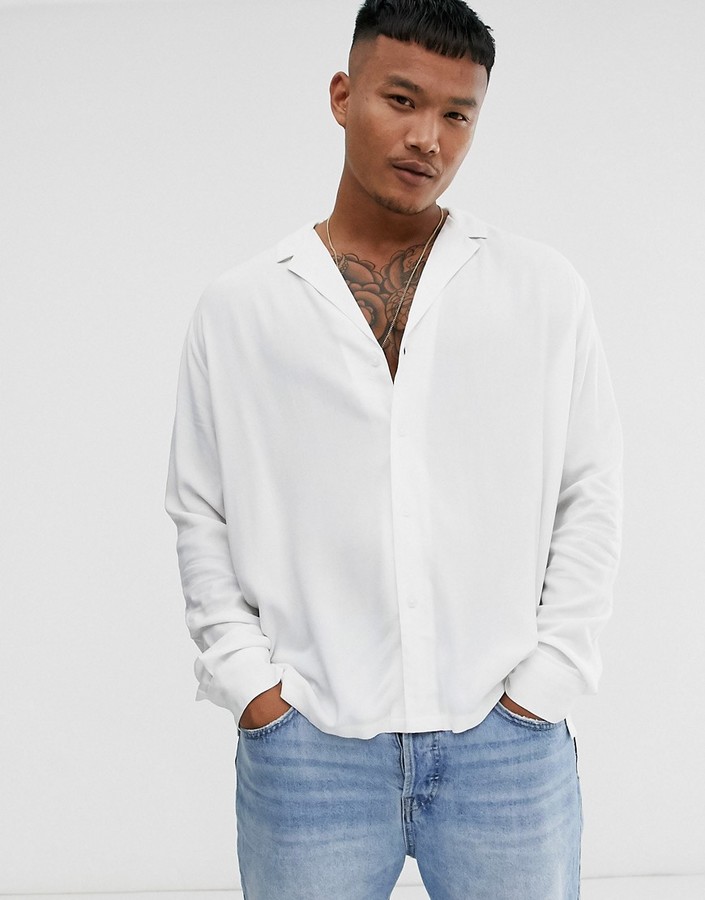 ASOS DESIGN relaxed fit viscose shirt with low revere collar in white -  ShopStyle