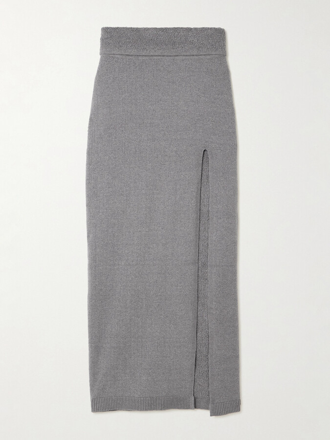 SKIMS - Textured Knit High Slit Long Skirt - Dark Heather Gray