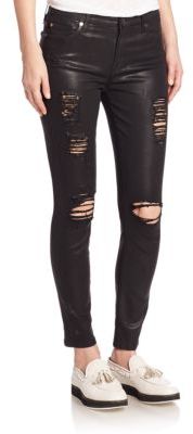 7 For All Mankind Ankle Skinny Distressed Coated Jeans