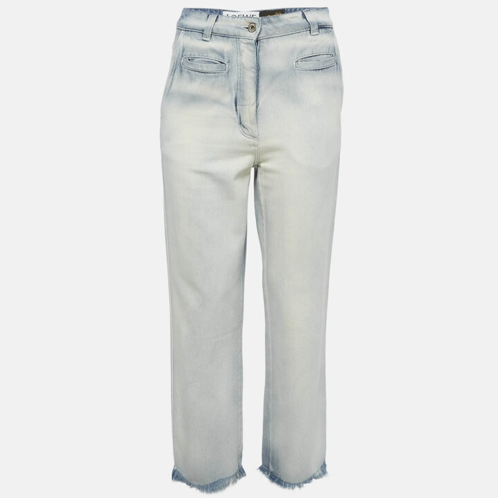 Loewe x Paula's Ibiza Blue Faded Denim Raw Edge Jeans S Waist 26"