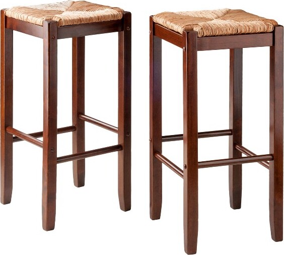 Winsome 2pcKadenSetBarstoolRushSeatWalnut WovenSquareWoodenFrameFixedHeight