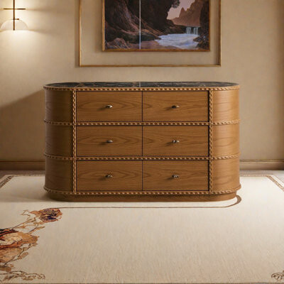 Wildon Home French Style Solid Wood Oval Chest with Marble Top