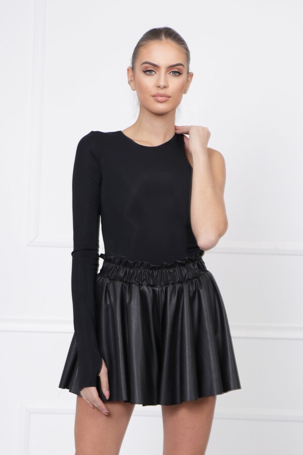 Etsy Women's Bodysuit/Black Basic Asymmetric Versatile Round Neck One-Shoulder Bodysuit With An Open Back