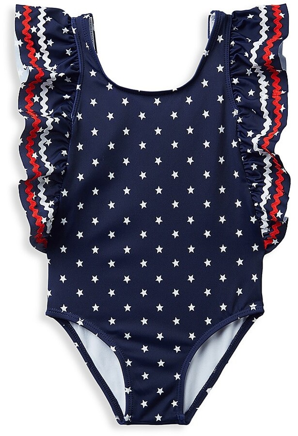 Janie and Jack Little Girl's & Girl's Star Ruffle UPF 50+ One-Piece Swimsuit
