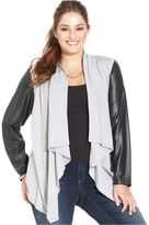 Thumbnail for your product : Jessica Simpson Plus Size Faux-Leather-Sleeve Draped Cardigan