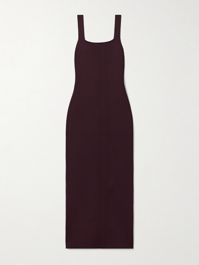 KHAITE Dixi Stretch-knit Midi Dress - Burgundy