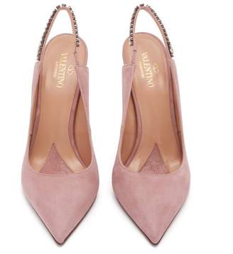 Valentino Crystal Embellished Slingback Suede Pumps - Womens - Light Pink