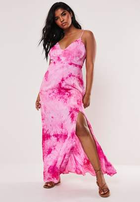 Missguided Pink Plus Size Tie Dye Cami Plunge Maxi Dress