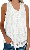 Thumbnail for your product : Moent Women Clothes Moent Women Sleeveless V-Neck Solid Color Lace Loose Vest Blouse