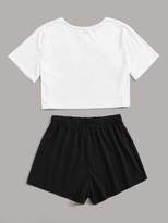 Thumbnail for your product : Shein Letter And Cactus Print Tee & Shorts